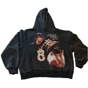 Rod Wave Legends Never Die Heavy Weight Black Acid Wash Hoodie Size Medium